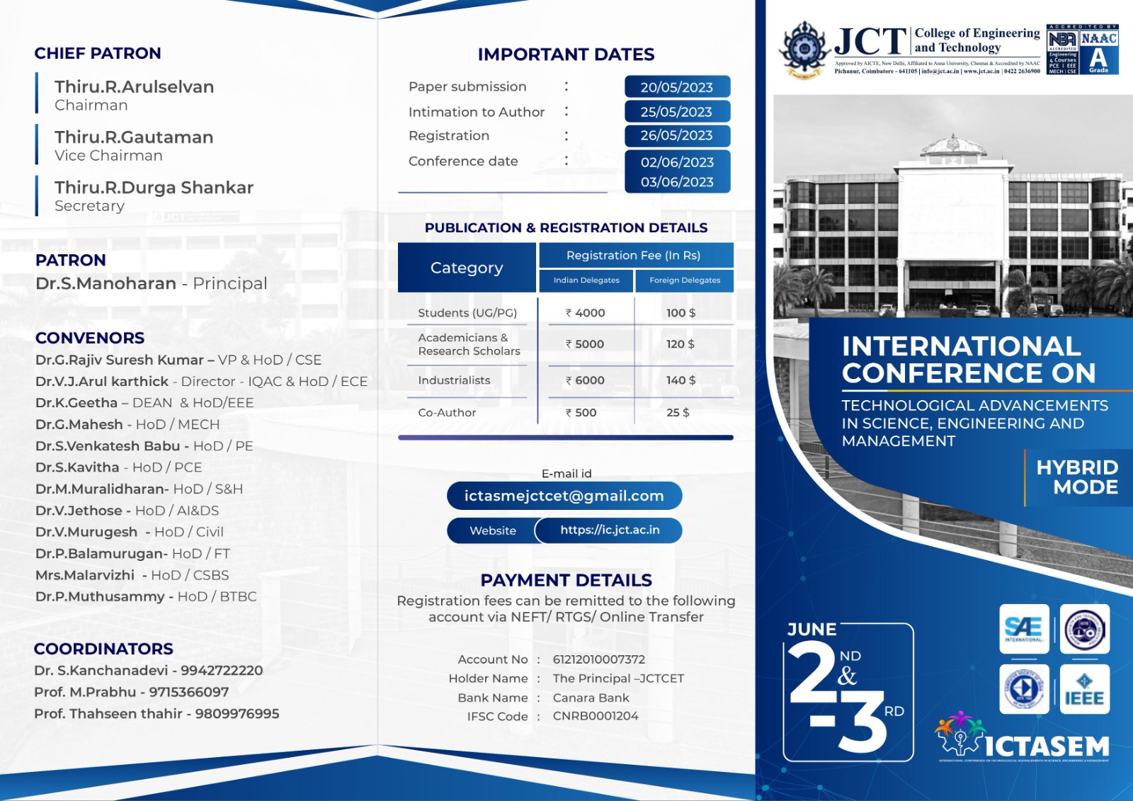 International Conference on Technological Advancements in Science, Engineering and Management ICTASEM 23